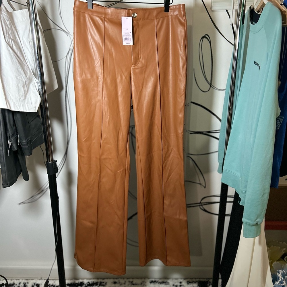 Wild Fable Brown Camel Faux Leather, size 12, Flare Leg with Lined Seam